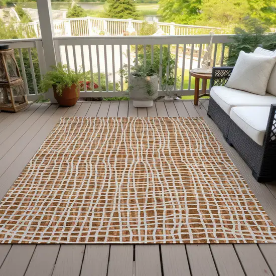 Orange Beige And Copper Striped Washable Indoor Outdoor Area Rug Photo 7