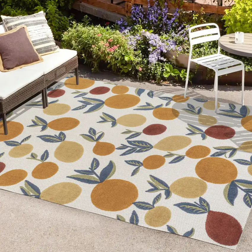 Orange Beige And Cream Polka Dot Indoor Outdoor Area Rug Photo 7