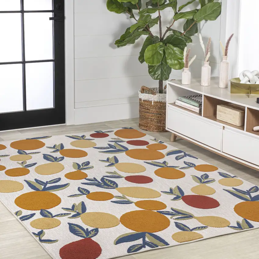 Orange Beige And Cream Polka Dot Indoor Outdoor Area Rug Photo 6