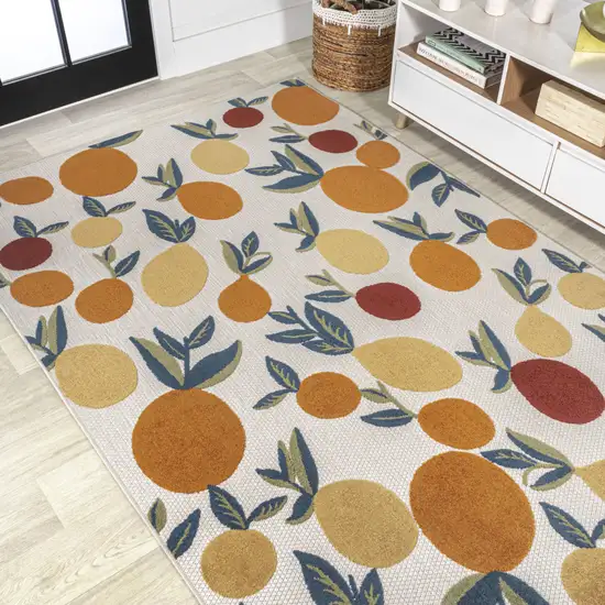 Orange Beige And Cream Polka Dot Indoor Outdoor Area Rug Photo 5