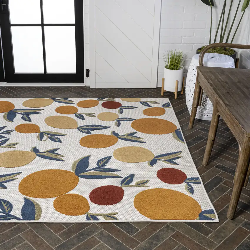 Orange Beige And Cream Polka Dot Indoor Outdoor Area Rug Photo 8