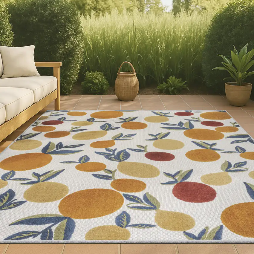 Orange Beige And Cream Polka Dot Indoor Outdoor Area Rug Photo 2