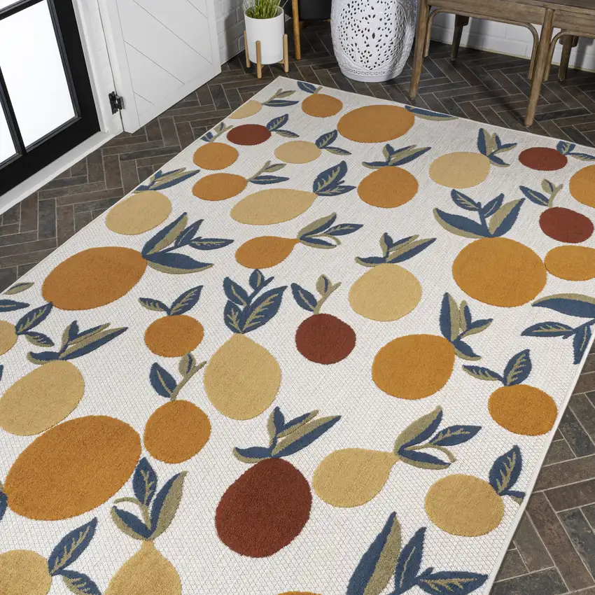 Orange Beige And Cream Polka Dot Indoor Outdoor Area Rug Photo 9