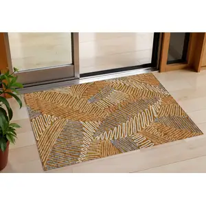 Photo of Orange Beige And Gray Floral Washable Indoor Outdoor Area Rug