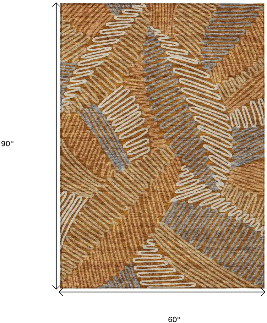 Orange Beige And Gray Floral Washable Indoor Outdoor Area Rug Photo 3