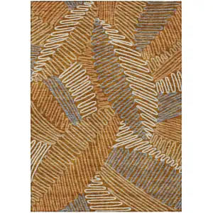 Photo of Orange Beige And Gray Floral Washable Indoor Outdoor Area Rug