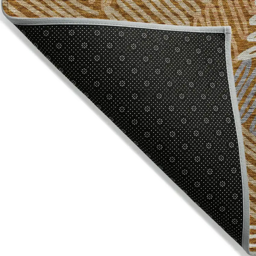Orange Beige And Gray Floral Washable Indoor Outdoor Area Rug Photo 4