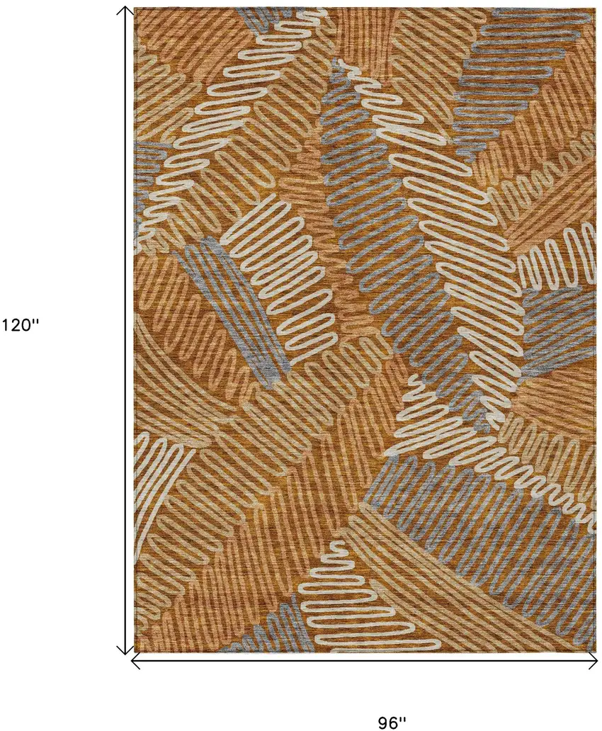 Orange Beige And Gray Floral Washable Indoor Outdoor Area Rug Photo 3