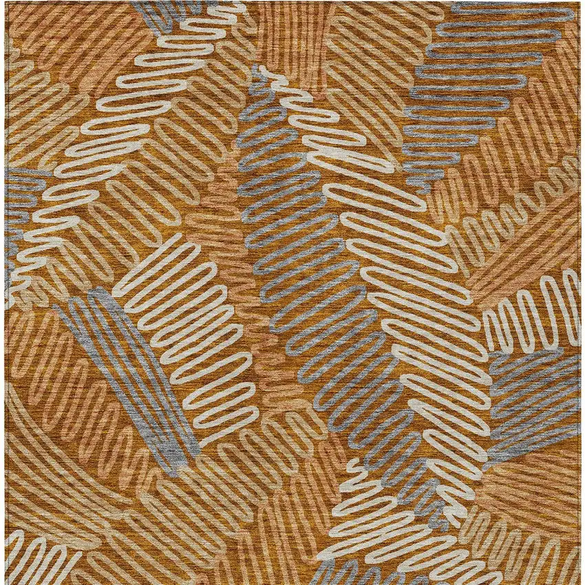 Orange Beige And Gray Floral Washable Indoor Outdoor Area Rug Photo 6