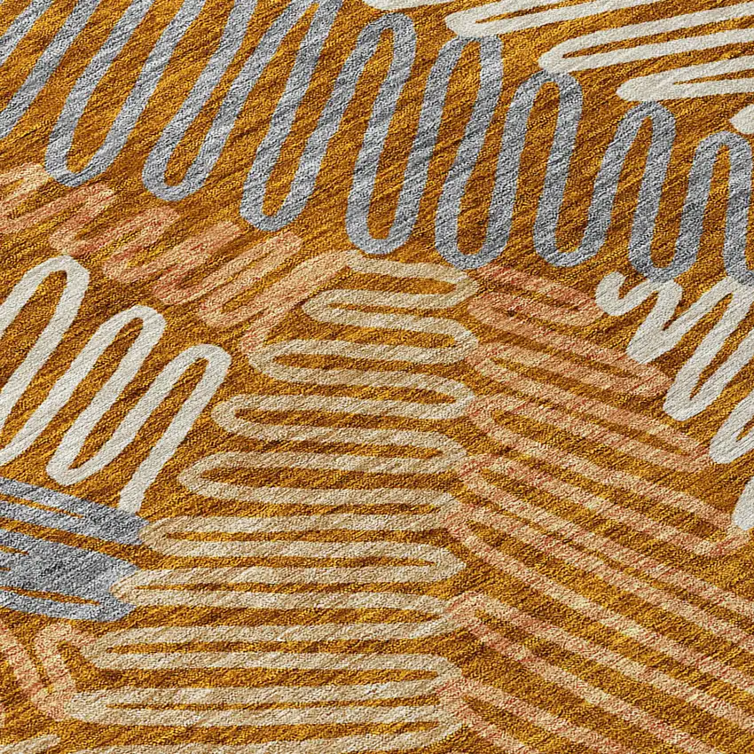 Orange Beige And Gray Floral Washable Indoor Outdoor Area Rug Photo 5