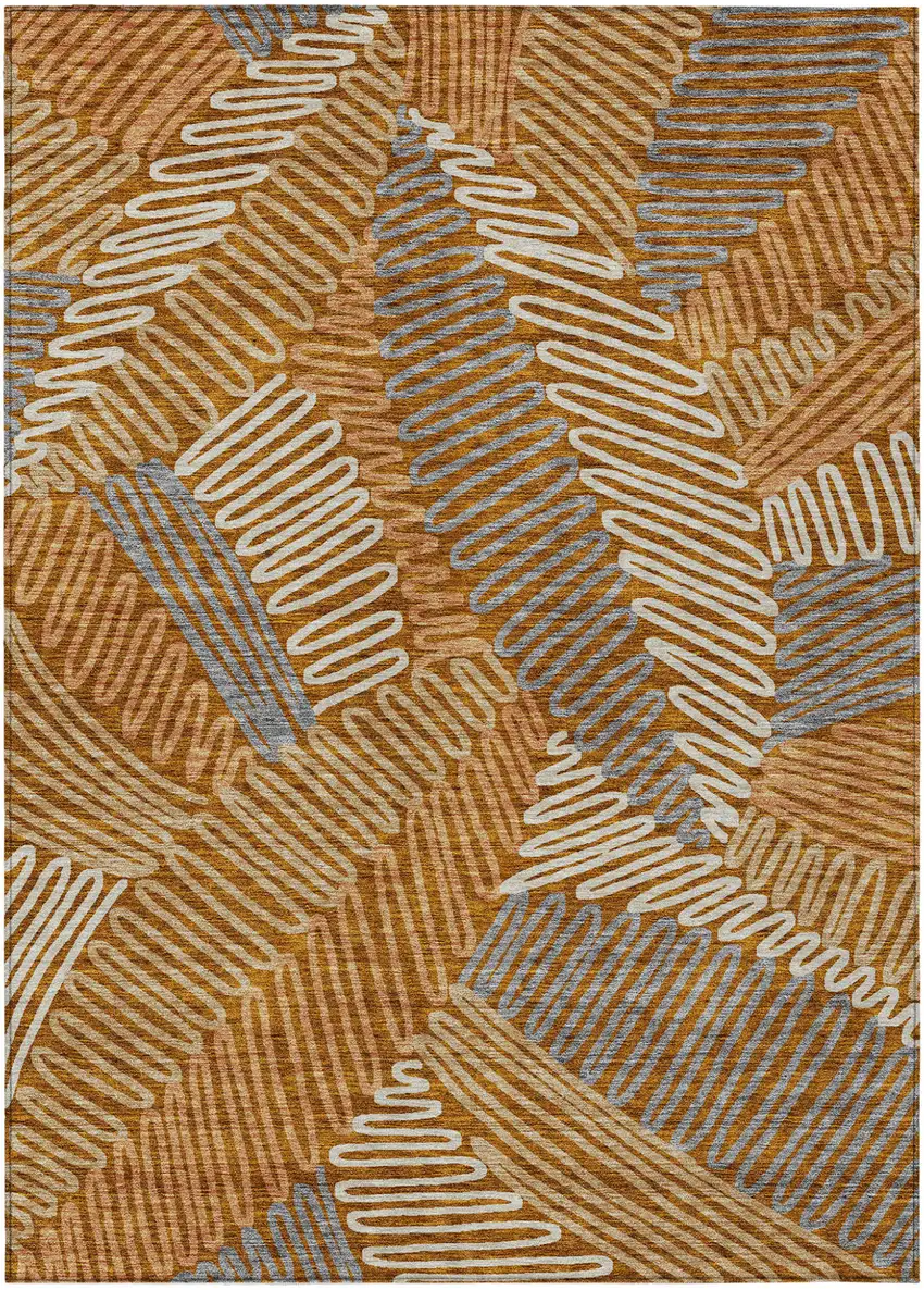 Orange Beige And Gray Floral Washable Indoor Outdoor Area Rug Photo 2
