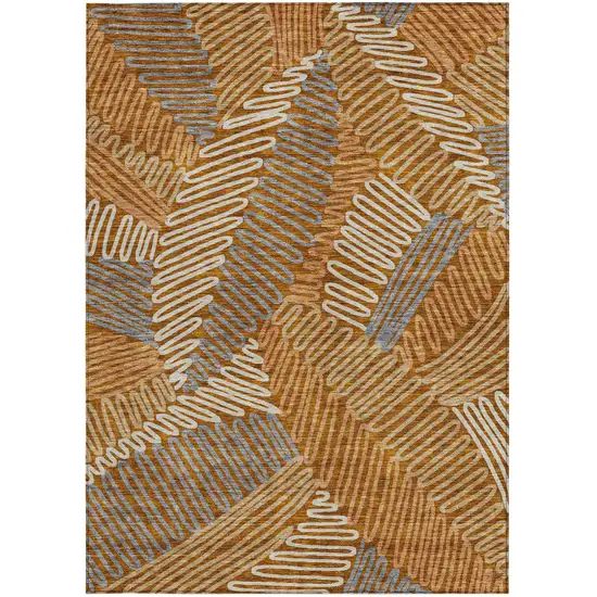 Orange Beige And Gray Floral Washable Indoor Outdoor Area Rug Photo 7