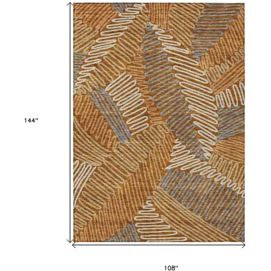 Orange Beige And Gray Floral Washable Indoor Outdoor Area Rug Photo 3
