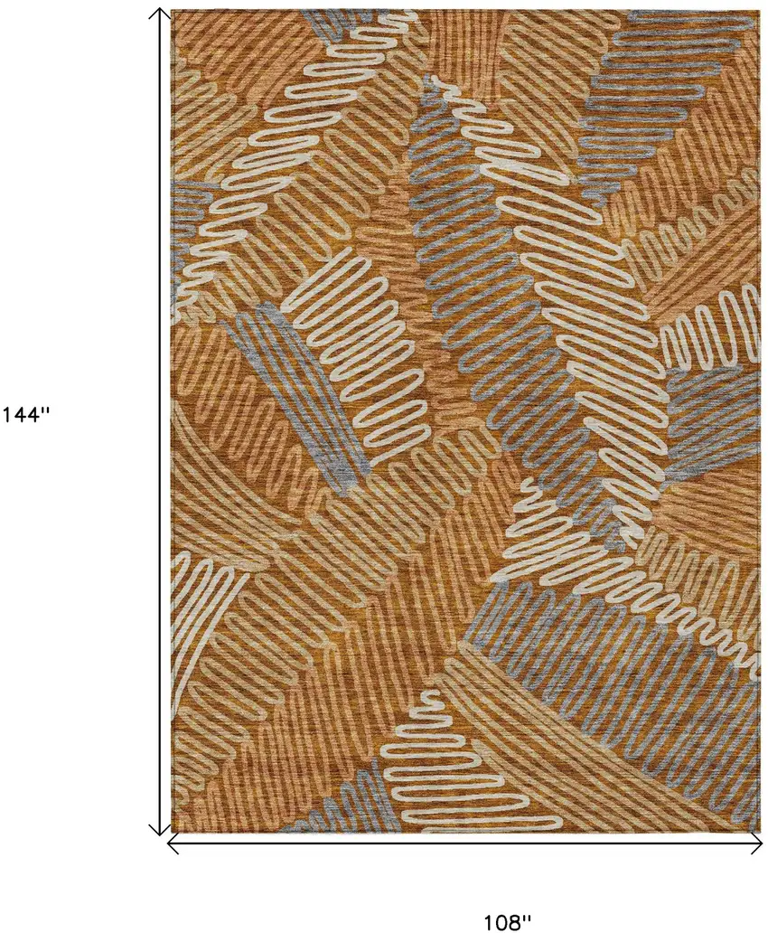 Orange Beige And Gray Floral Washable Indoor Outdoor Area Rug Photo 3