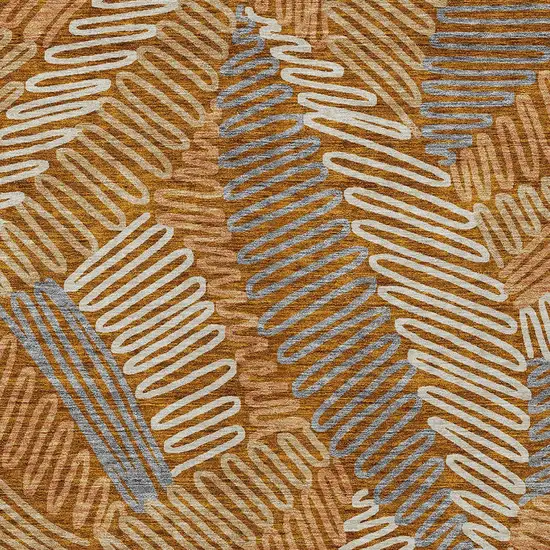 Orange Beige And Gray Floral Washable Indoor Outdoor Area Rug Photo 6