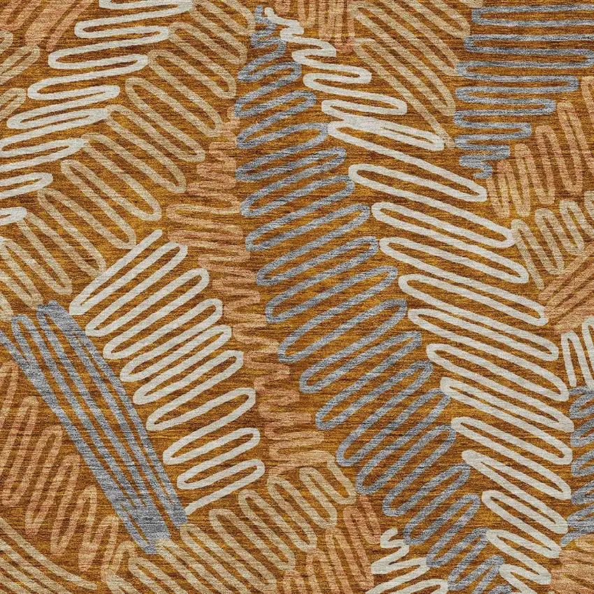 Orange Beige And Gray Floral Washable Indoor Outdoor Area Rug Photo 6