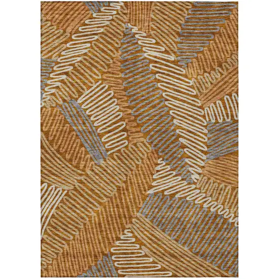 Orange Beige And Gray Floral Washable Indoor Outdoor Area Rug Photo 2