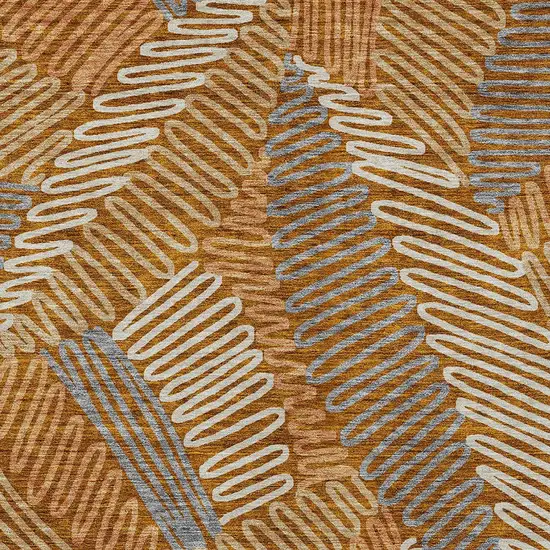 Orange Beige And Gray Floral Washable Indoor Outdoor Area Rug Photo 6