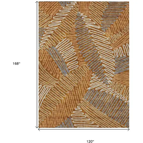 Orange Beige And Gray Floral Washable Indoor Outdoor Area Rug Photo 3