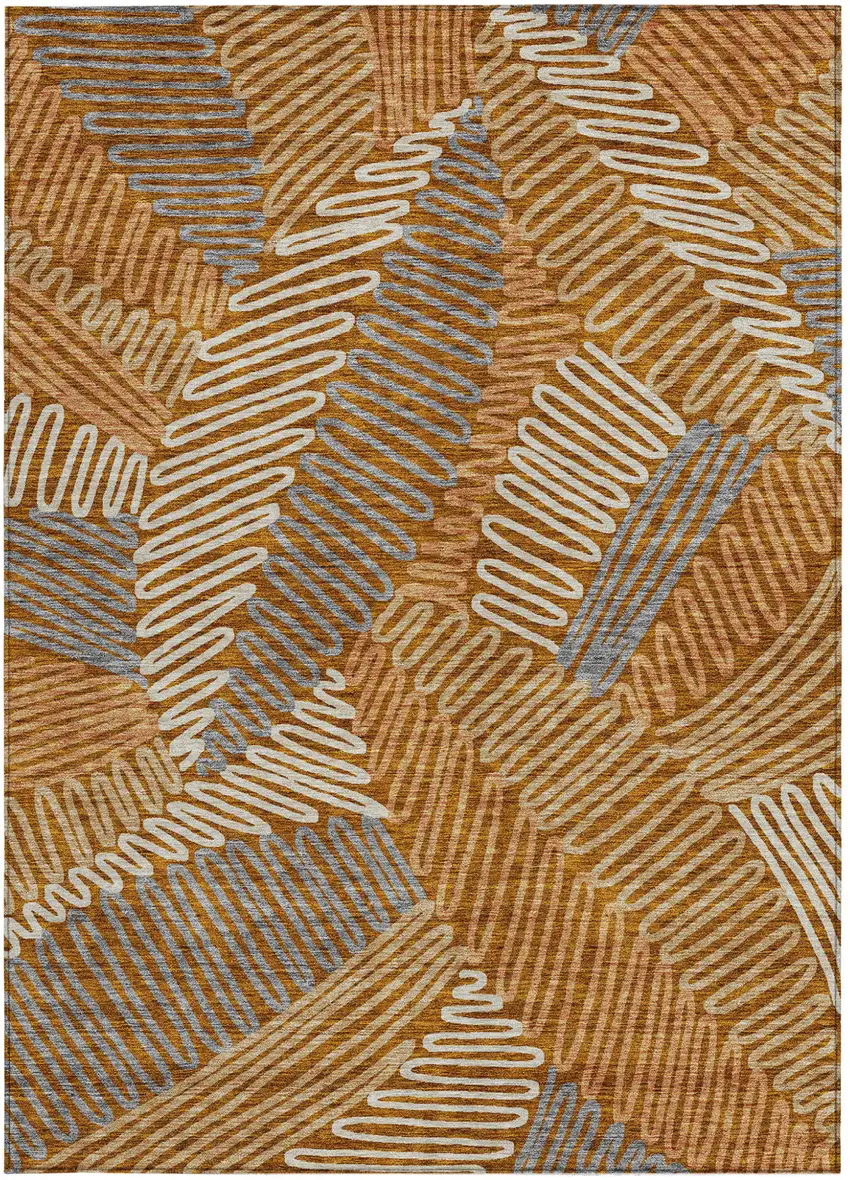 Orange Beige And Gray Floral Washable Indoor Outdoor Area Rug Photo 7