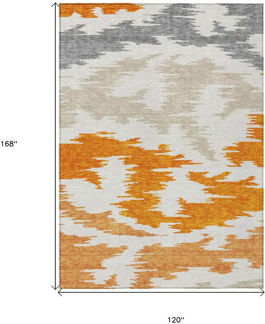 Orange Beige And Ivory Abstract Washable Indoor Outdoor Area Rug Photo 7