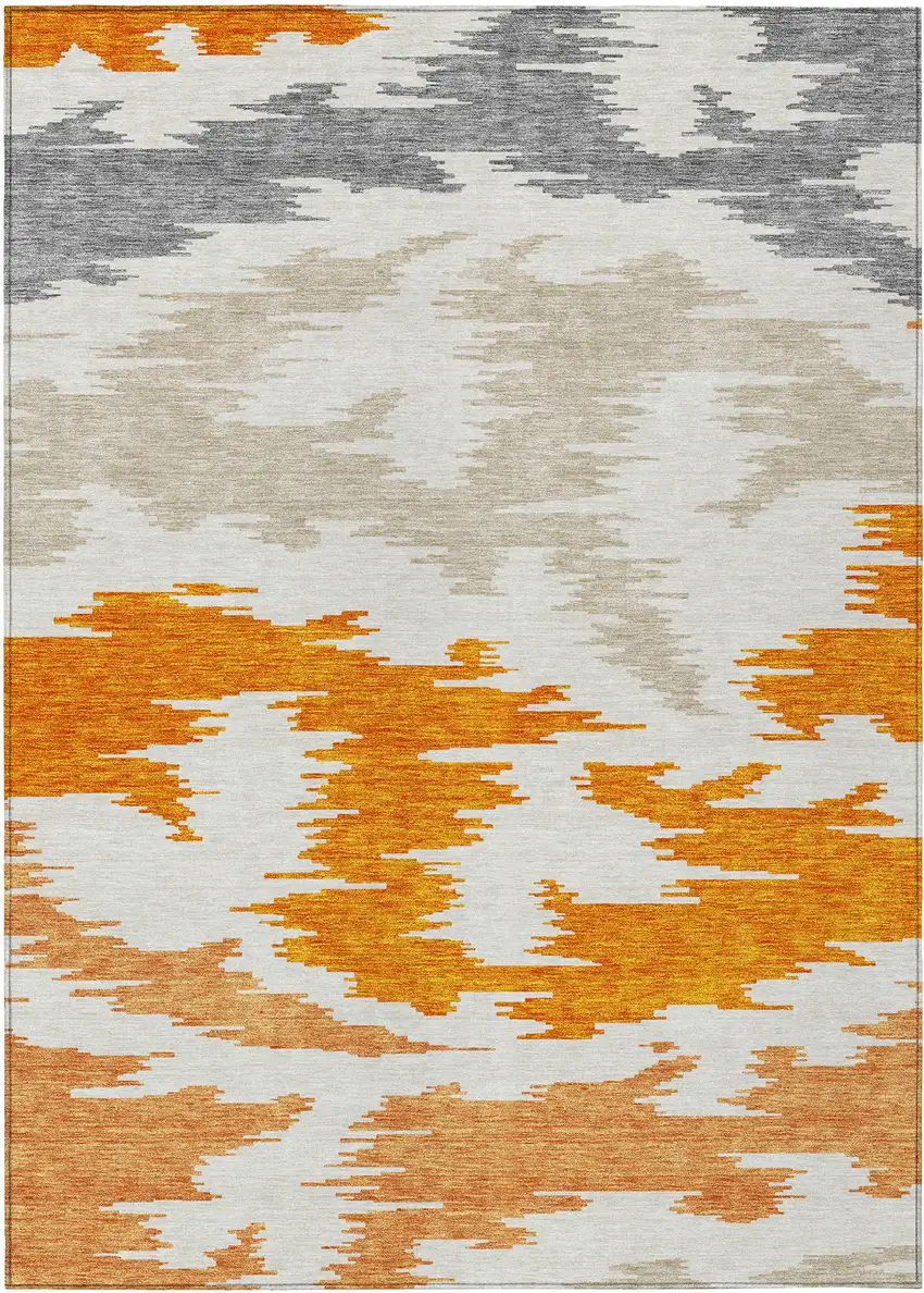 Orange Beige And Ivory Abstract Washable Indoor Outdoor Area Rug Photo 1