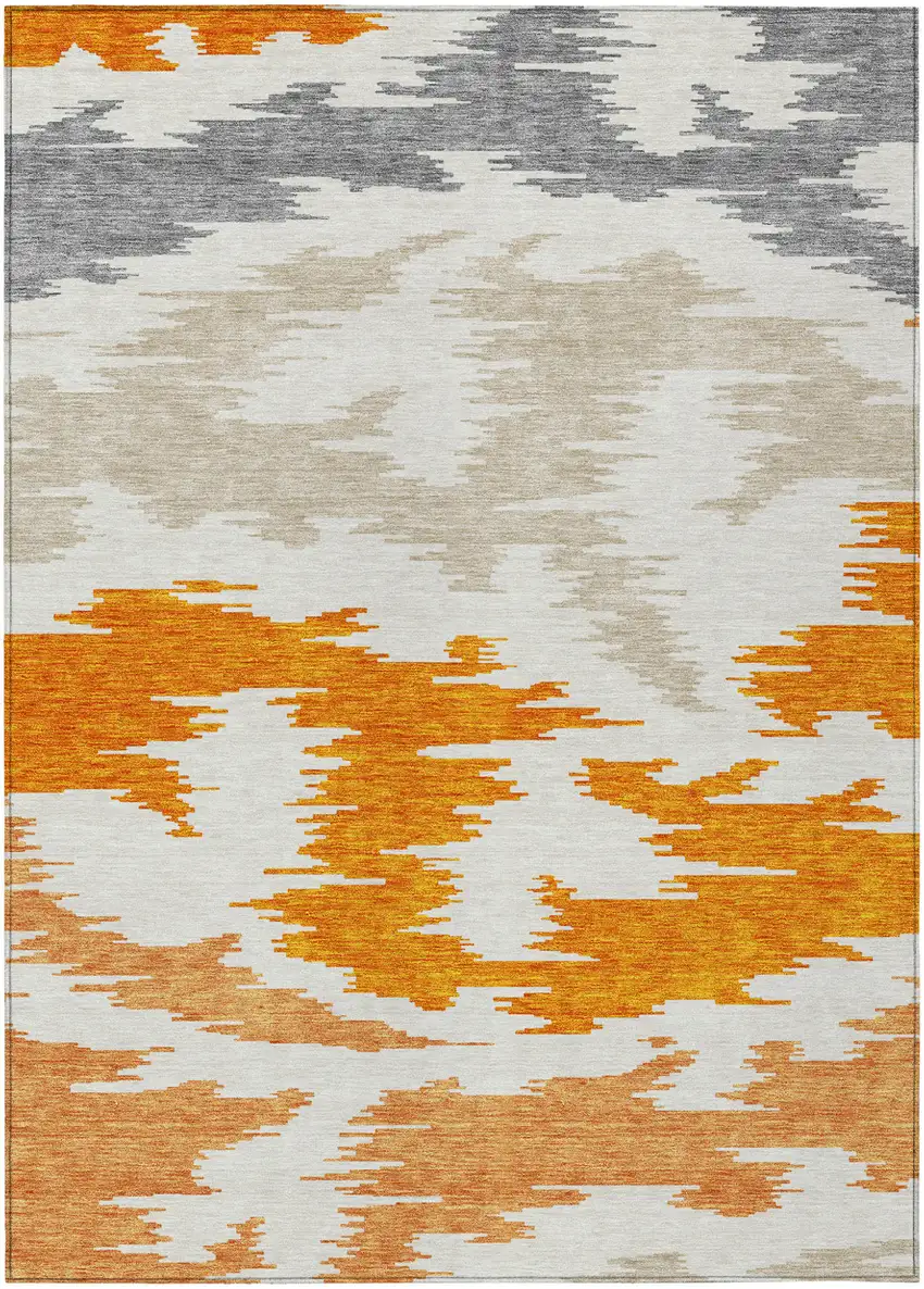 Orange Beige And Ivory Abstract Washable Indoor Outdoor Area Rug Photo 1