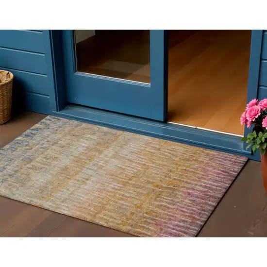 Orange Blue And Beige Abstract Washable Indoor Outdoor Area Rug Photo 1