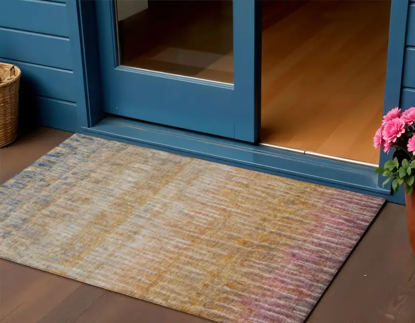 Orange Blue And Beige Abstract Washable Indoor Outdoor Area Rug Photo 1