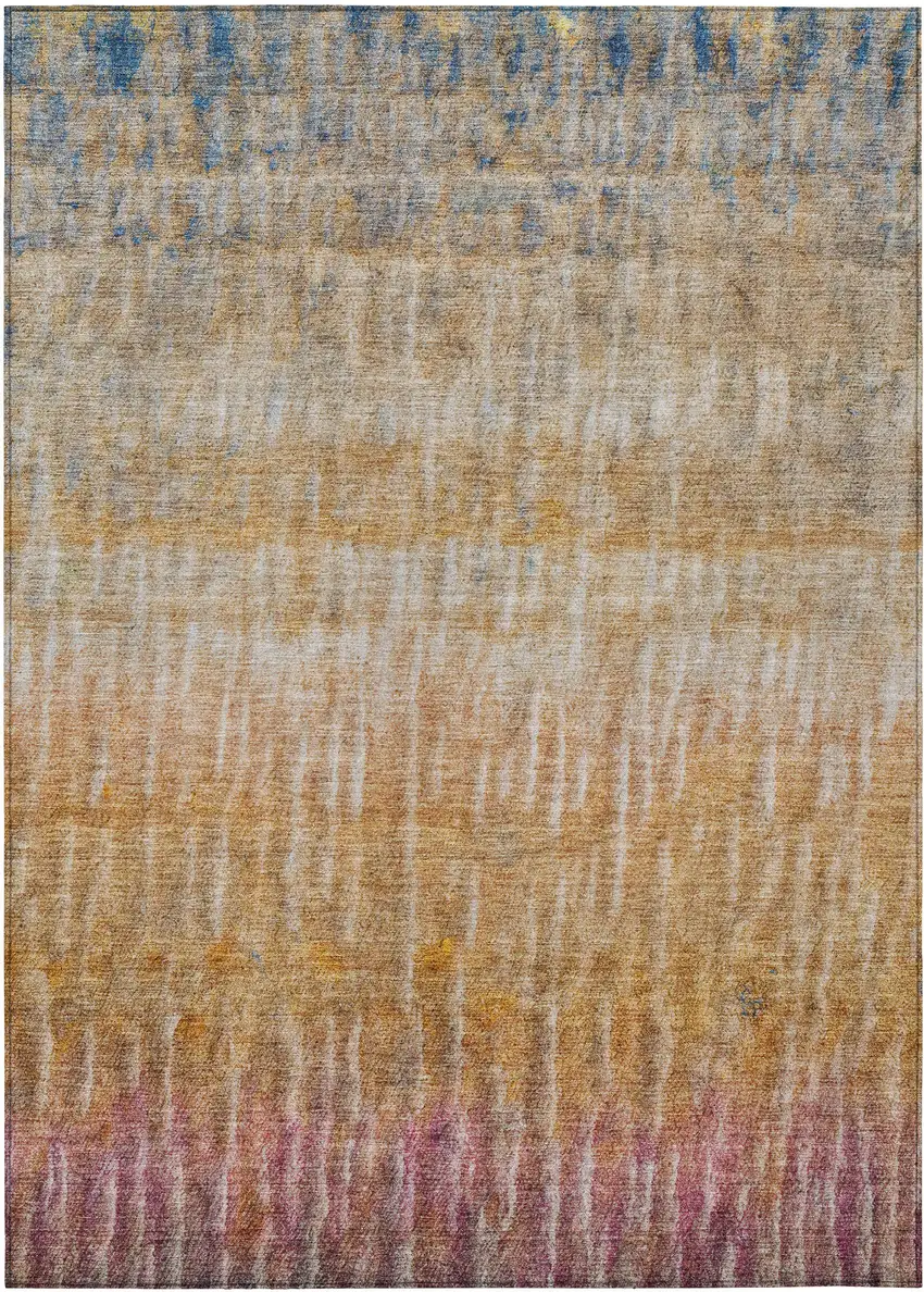 Orange Blue And Beige Abstract Washable Indoor Outdoor Area Rug Photo 2