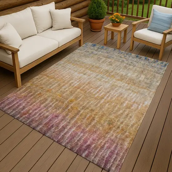 Orange Blue And Beige Abstract Washable Indoor Outdoor Area Rug Photo 9