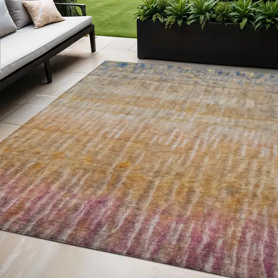 Orange Blue And Beige Abstract Washable Indoor Outdoor Area Rug Photo 1