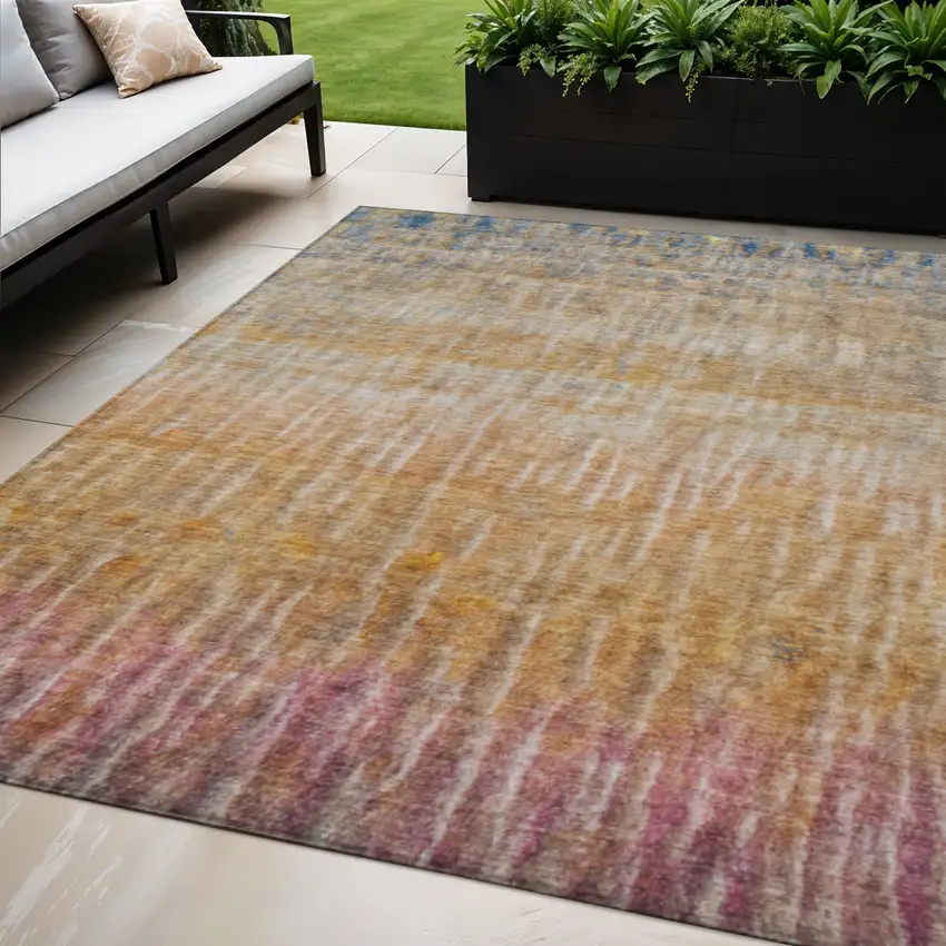 Orange Blue And Beige Abstract Washable Indoor Outdoor Area Rug Photo 1