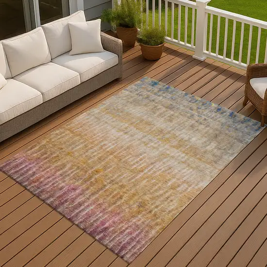 Orange Blue And Beige Abstract Washable Indoor Outdoor Area Rug Photo 8