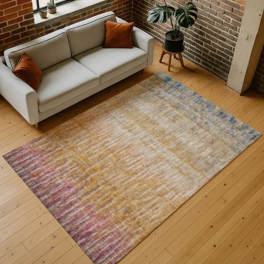 Orange Blue And Beige Abstract Washable Indoor Outdoor Area Rug Photo 9