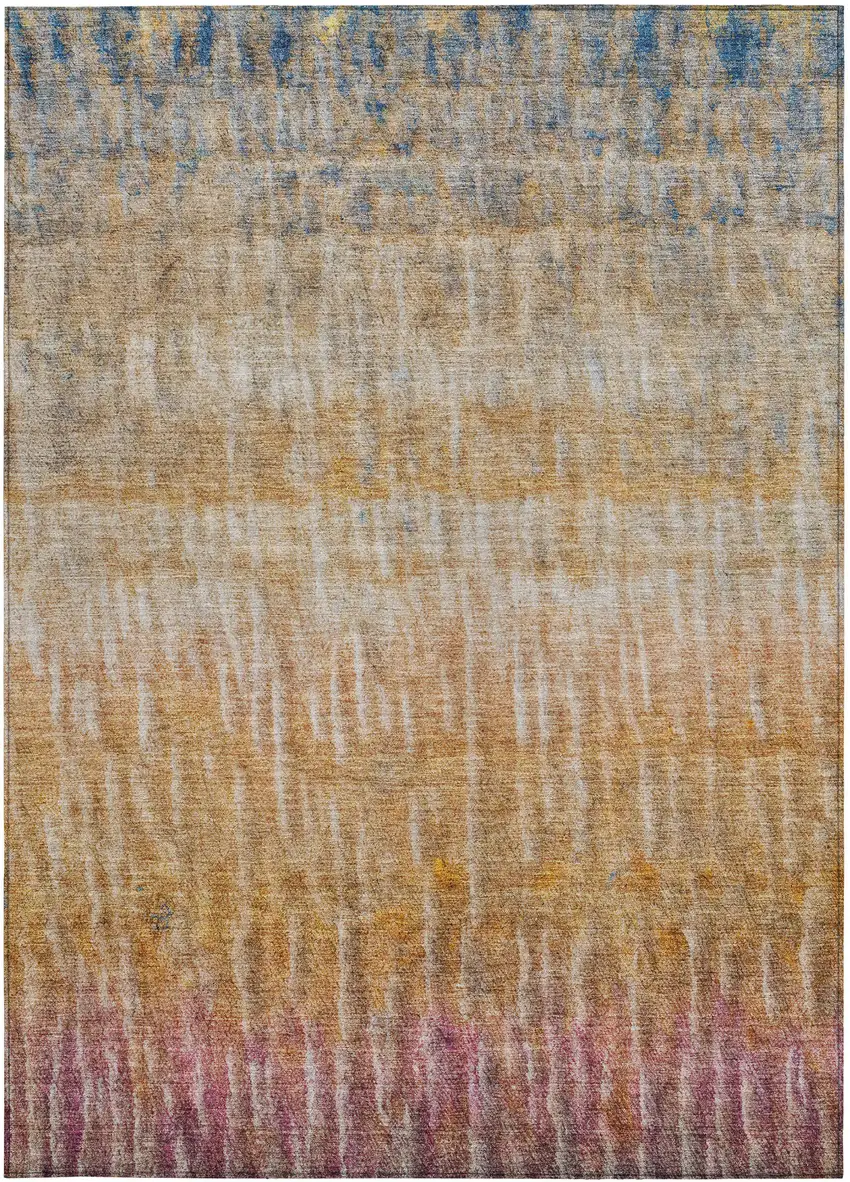 Orange Blue And Beige Abstract Washable Indoor Outdoor Area Rug Photo 4