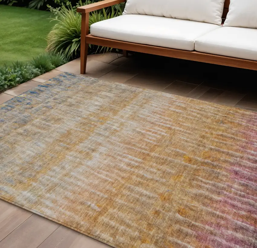 Orange Blue And Beige Abstract Washable Indoor Outdoor Area Rug Photo 1