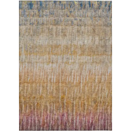 Orange Blue And Beige Abstract Washable Indoor Outdoor Area Rug Photo 2