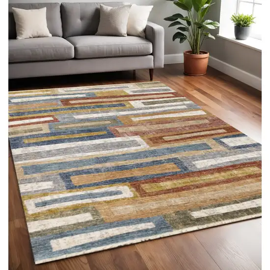 Orange Blue And Beige Geometric Area Rug Photo 1