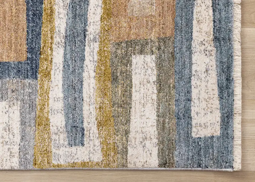 Orange Blue And Beige Geometric Area Rug Photo 8