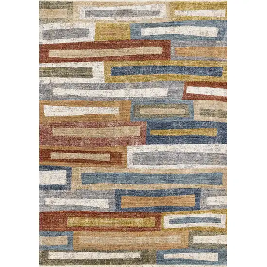 Orange Blue And Beige Geometric Area Rug Photo 4