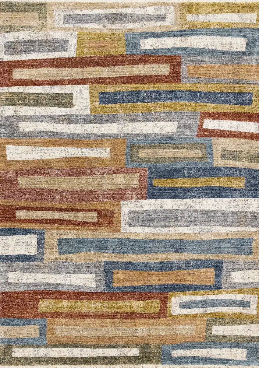 Orange Blue And Beige Geometric Area Rug Photo 4