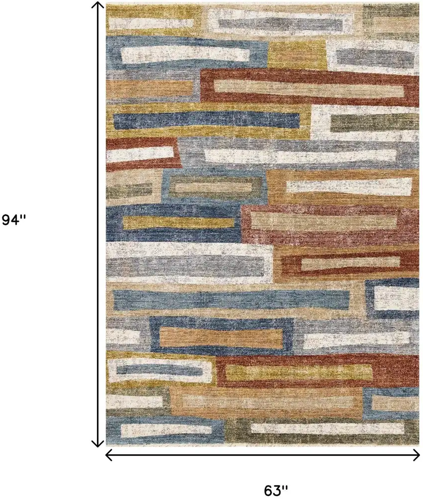 Orange Blue And Beige Geometric Area Rug Photo 3