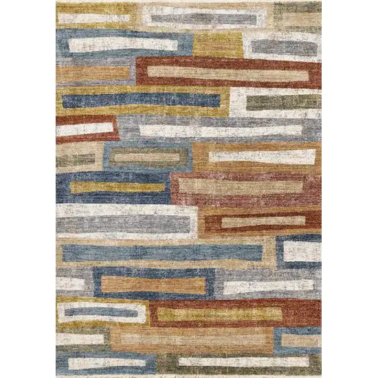 Orange Blue And Beige Geometric Area Rug Photo 2