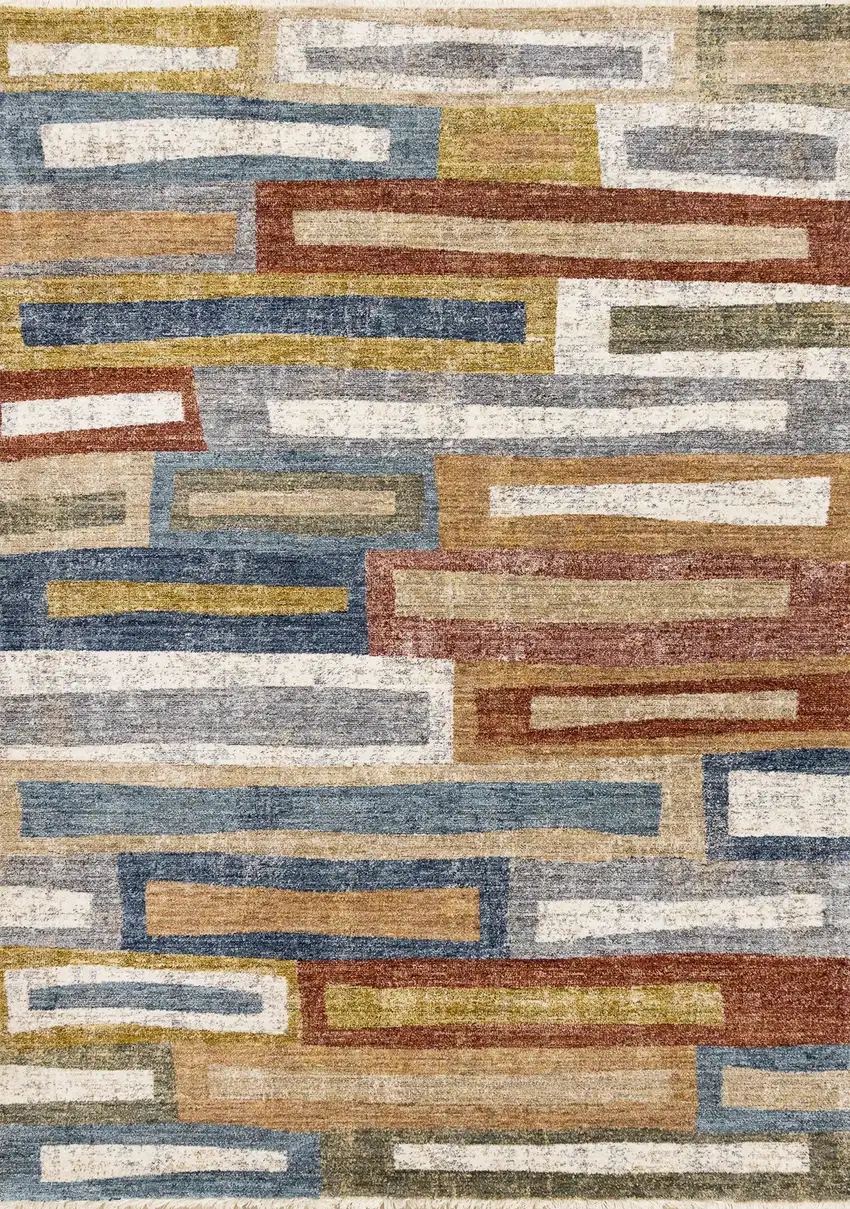 Orange Blue And Beige Geometric Area Rug Photo 2