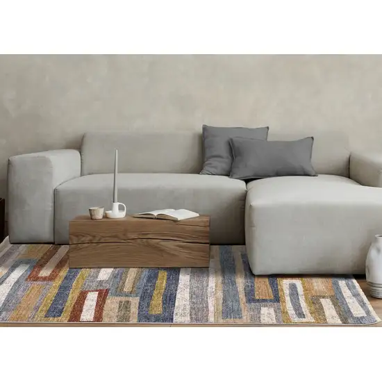 Orange Blue And Beige Geometric Area Rug Photo 5