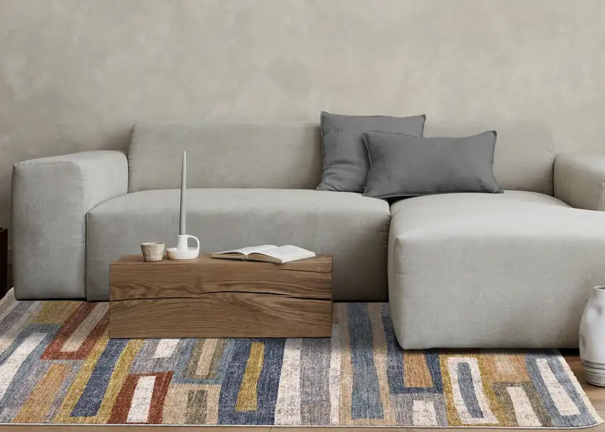 Orange Blue And Beige Geometric Area Rug Photo 5