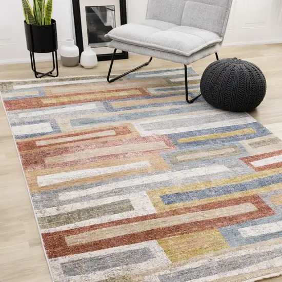 Orange Blue And Beige Geometric Area Rug Photo 4