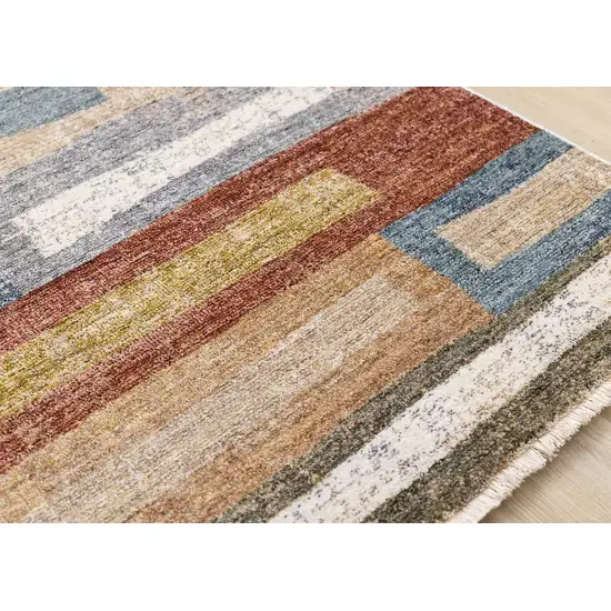 Orange Blue And Beige Geometric Area Rug Photo 6