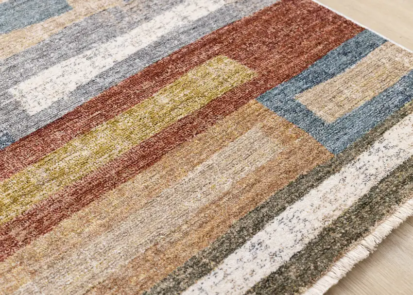 Orange Blue And Beige Geometric Area Rug Photo 6